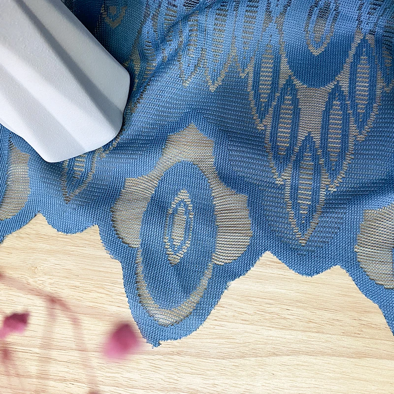 Transparent Ellipse Drape Window Blue Polyester Tulle Jacquard Curtain Knit Sheer Fabric