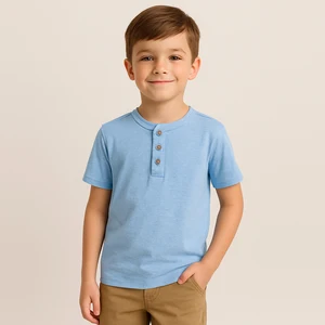 OEM Boys Basic T-Shirt Breathable Cotton Tees Knit Lightweight Short Sleeve Kids T Shirt Round Neck Henley T-Shirts for Boys