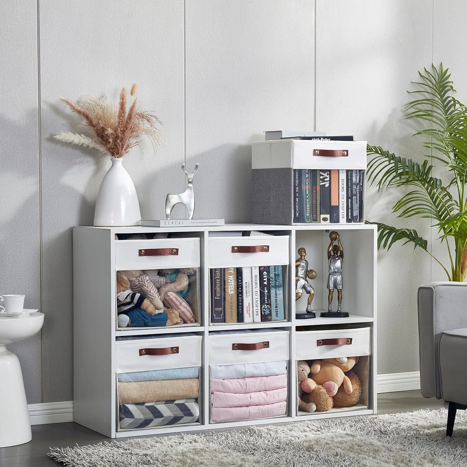 Linen Foldable Storage Baskets Fabric Clothing Storage Organizers Box Bins clear Storage Box