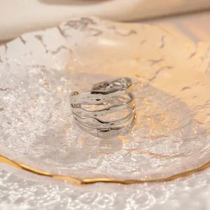 MW Women's Minimalist and Stylish Silver Stainless Steel Adjustable Multi-Layer Open Ring waterproof for Daily Wear