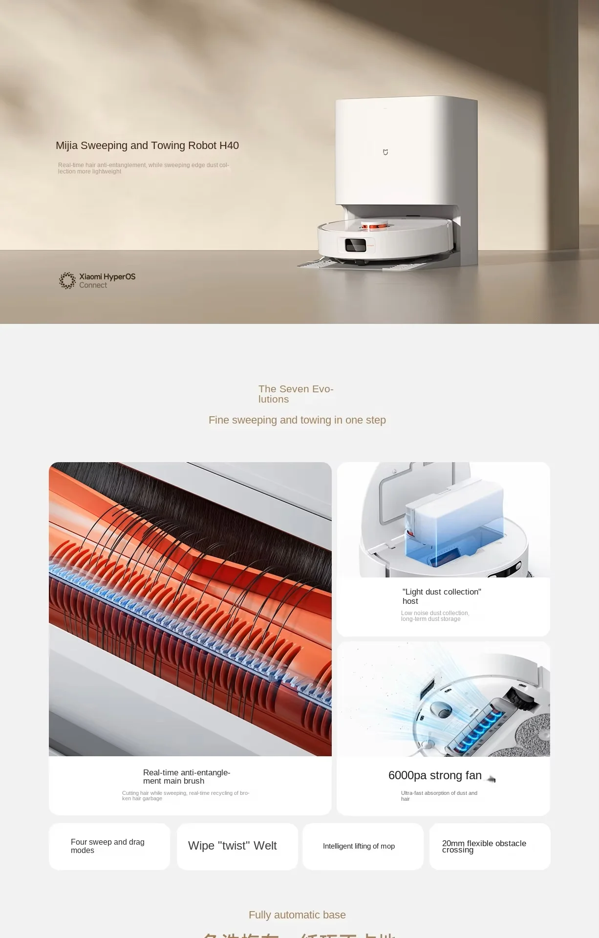XIAOMI Mi Robot Vacuum Cleaner Mop H40 D101CN Floor Cleaning Sweeping Vacuum Cleaner with Mi Home APP 6000Pa Smart Robot Vacuum