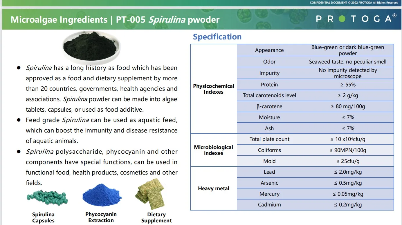 Protoga Protoga Customized Widely Used Pure Algae Extract Spirulina Powder ...