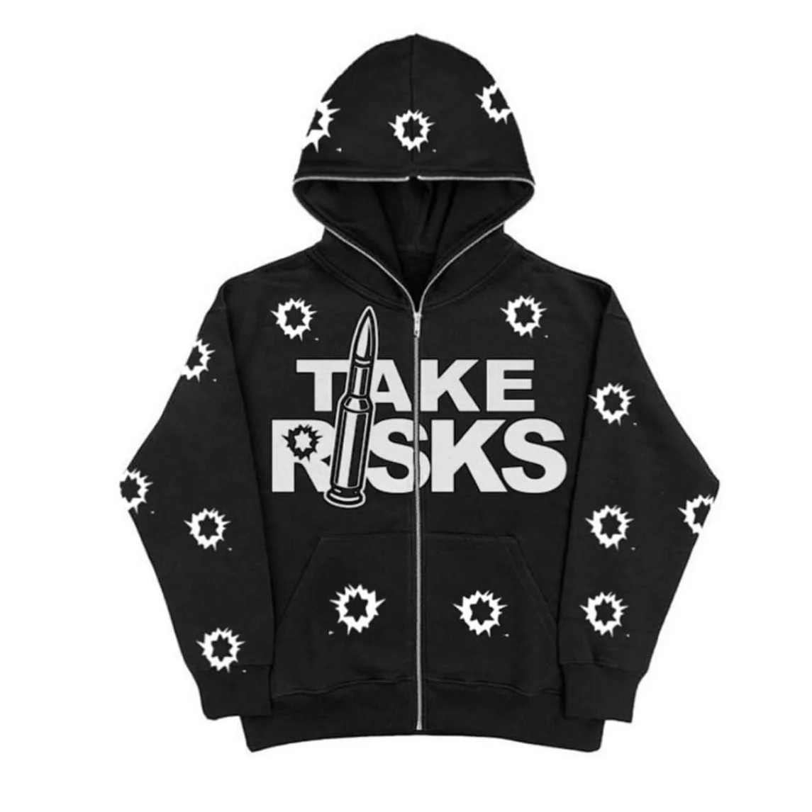 Custom Logo 100cotton Printing Men's Full Zip Coat Black Cover Face Oversized Shark Full Zip