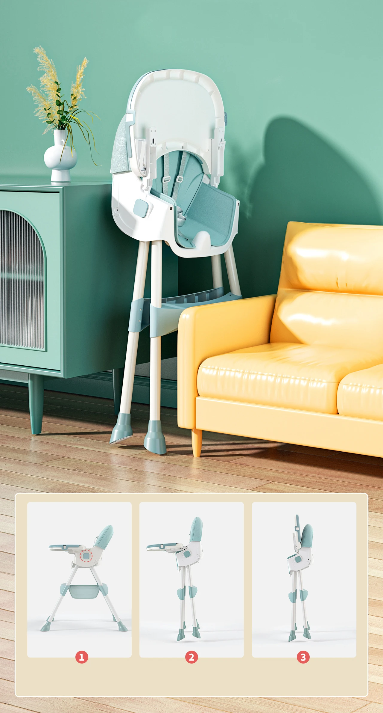 3 In 1 Multifunctional High Chair Children Safety Baby Dining Chair