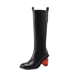 Fashion Women's Black Sequined Cloth Mid-calf Boots Red Heart Heel Height Increasing Winter Unique Design Party Club Shoes for