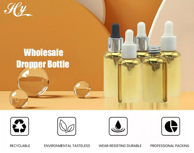 Electroplating Golden Glass Essential Oil Dropper Bottles 10ml