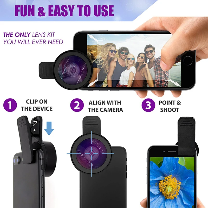 Universal Mobile Lens Glass for Mobile Phone Wide Angle in for  iPhone 11 12 Samsung Mobile Camera With Clip for Smart