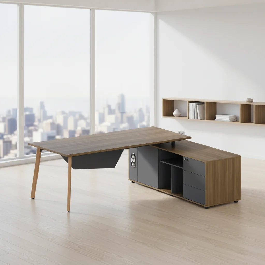 Professional Executive Desk Wood Legs Foldable Multifunctional Lift Socket Storage Cabinets Modern Design 6