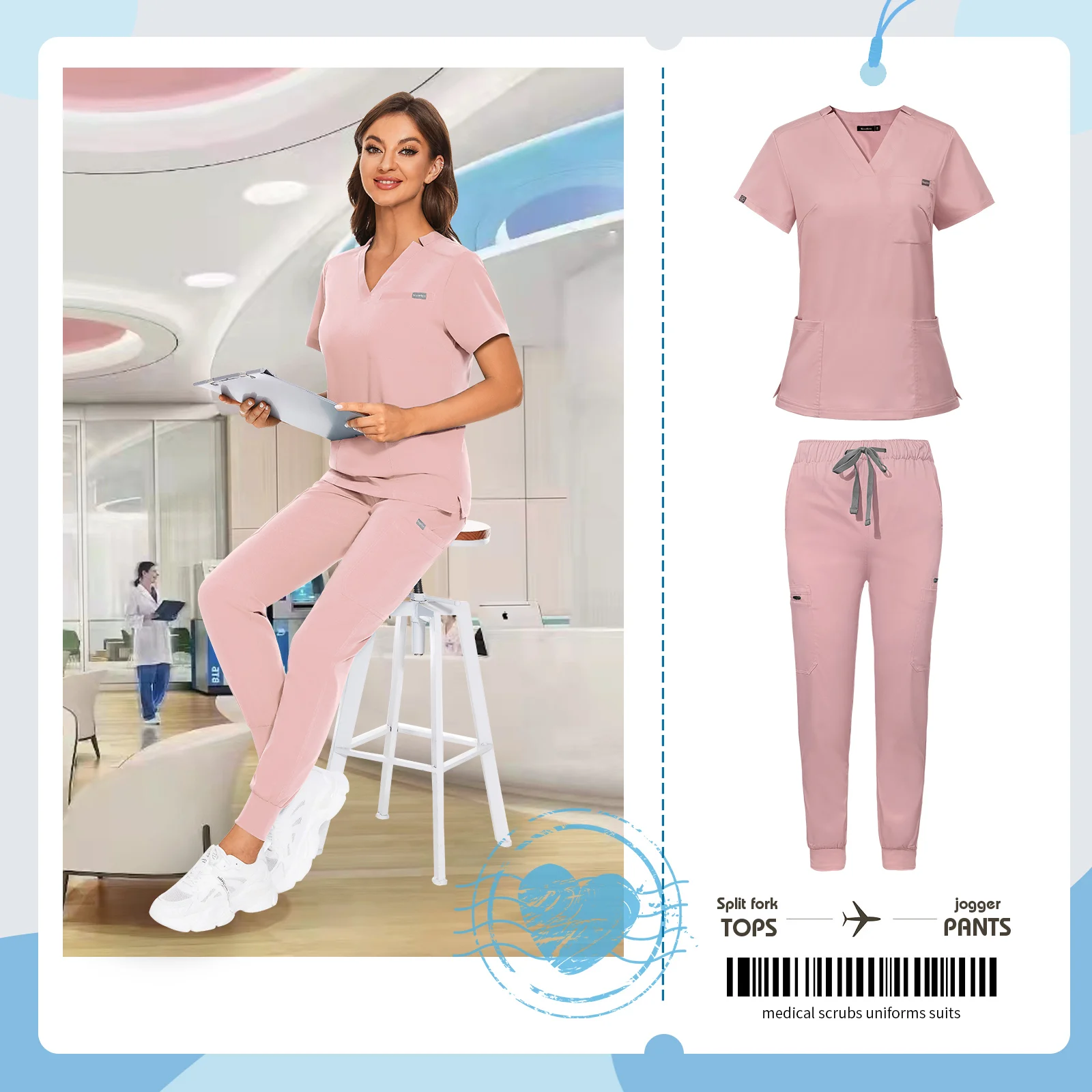 Hight Waisted Work Pants Reusable Custom Scrub Jogger Style Doctor Nursing Scrub Sets Medical Clinic White Hospital Uniform Suit