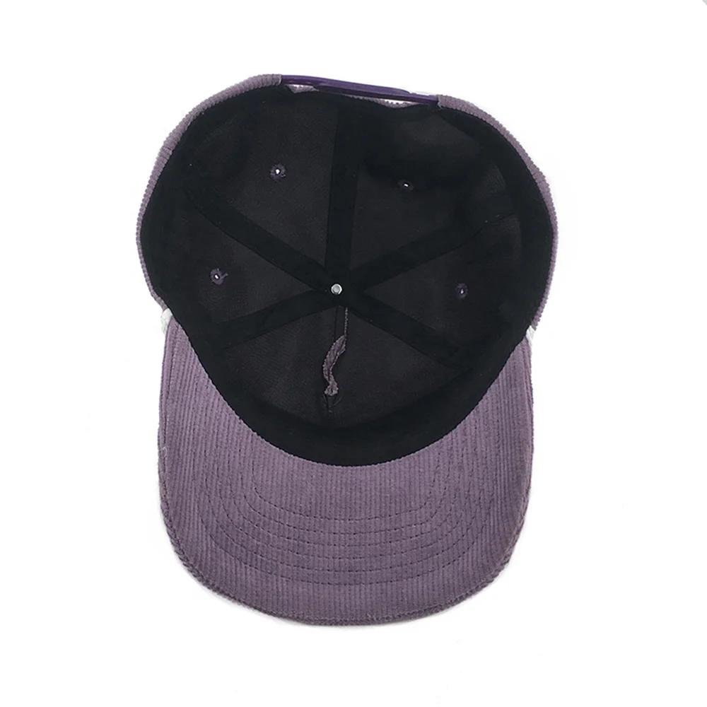 Custom Purple Corduroy 5 Panel Snapback Hat Slight Curved Brim Baseball Hat
