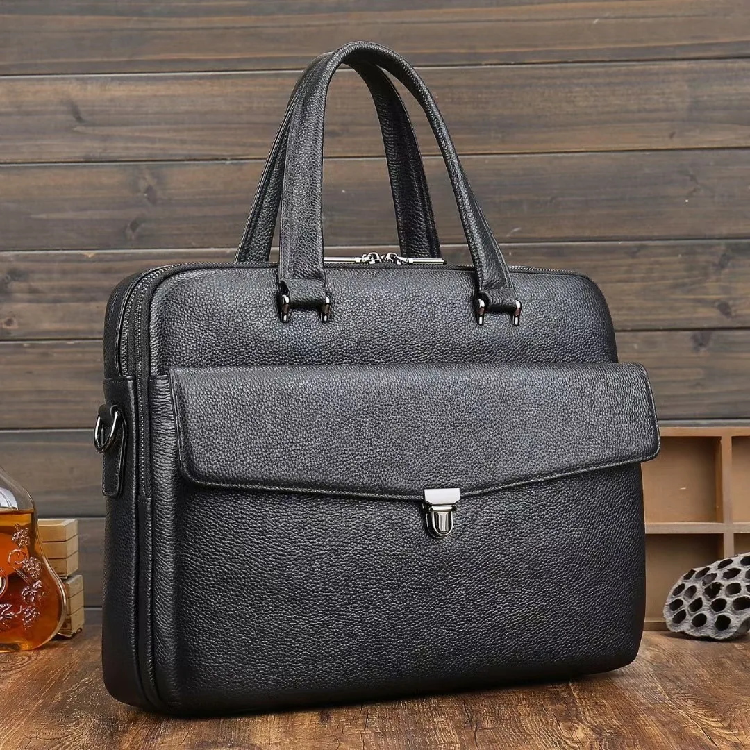 OEM ODM Wholesale Real Leather Lawyer Bag Brief Case Pebble Genuine Leather Computer Laptop Briefcases for Business Office Man