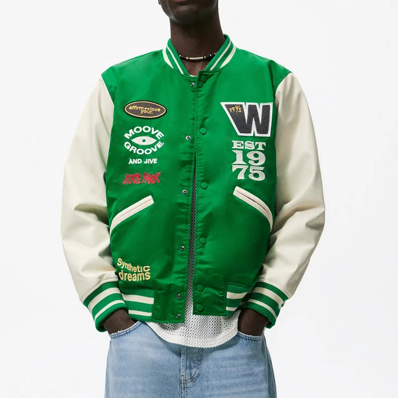 Custom Made Polyester Leather Sleeves Varsity Jacket Wholesale Baseball