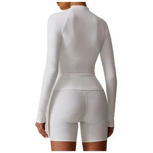 Women's Seamless Yoga Set Long Sleeve Top and Shorts Workout Outfit