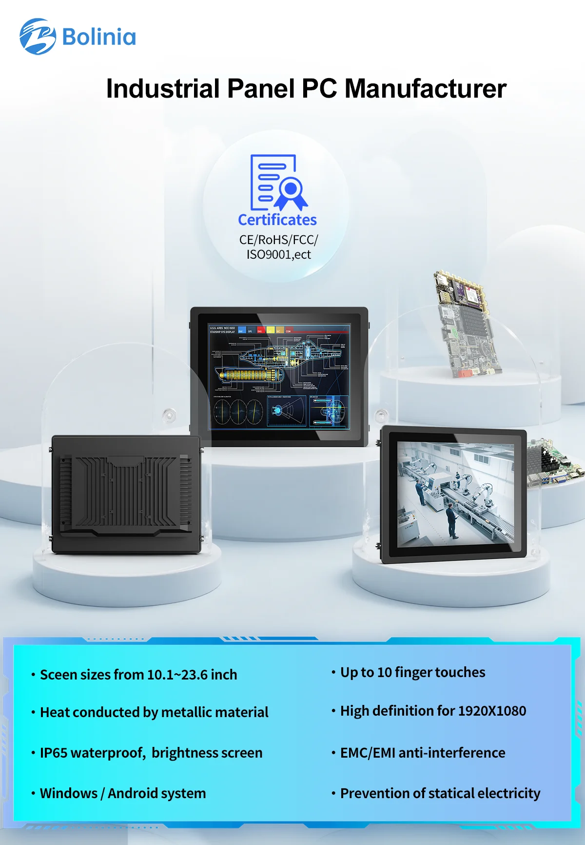 10 13.3 15.6 Inch Industrial Touch Monitor with IPS FHD Aluminum Frame USB HDMI VGA for Factory Automation
