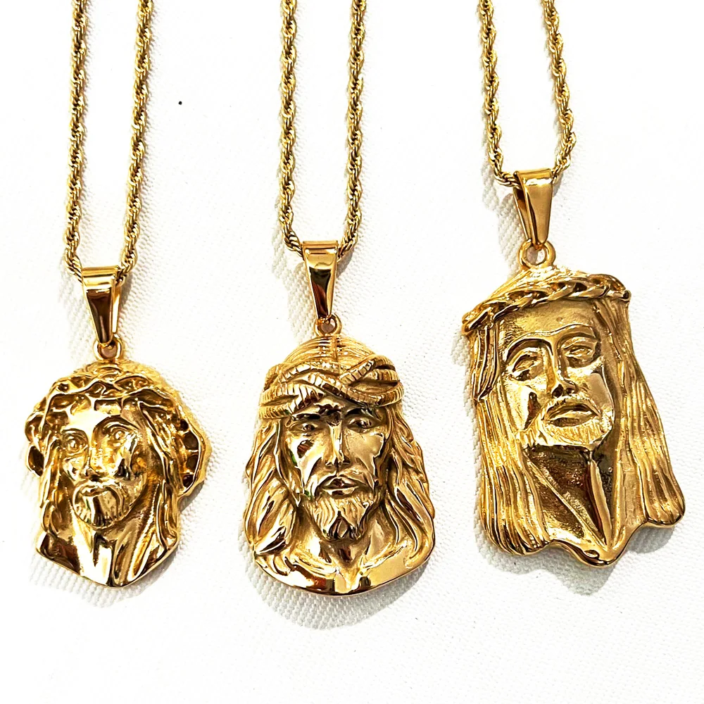 宗教的なイエスキリストフェイスペンダントネックレスステンレス鋼