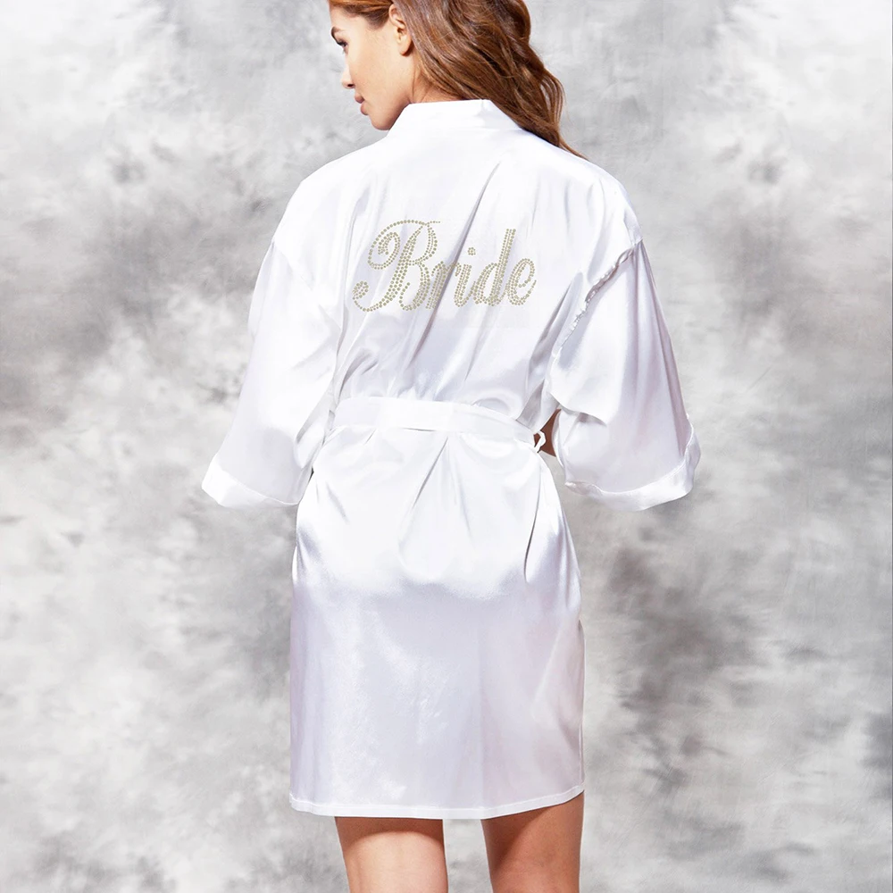 Custom Bling Wedding Robe Bridemaid Customized Bride Rhinestone Satin Silk  Bath Robe