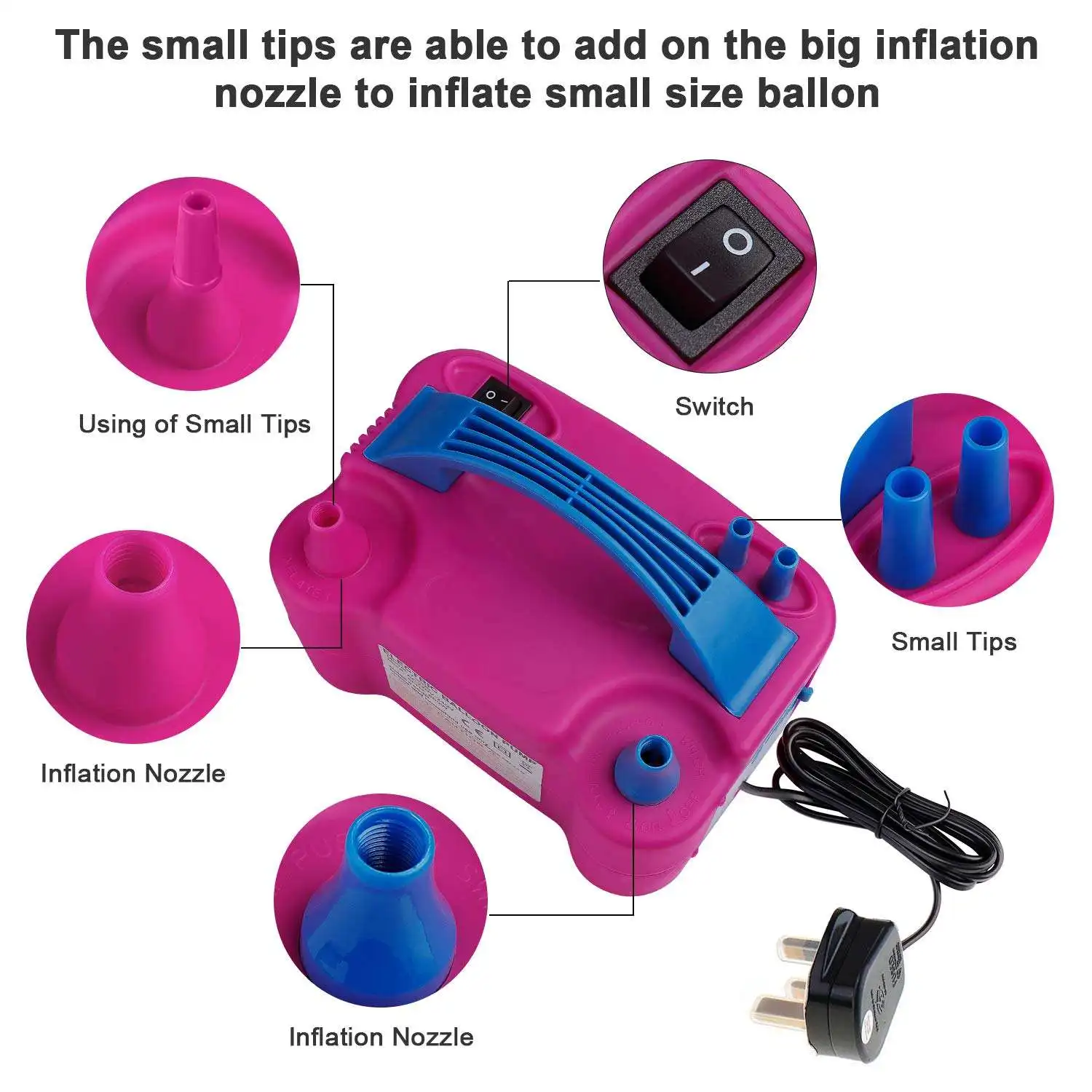 Fast And Easy Balloon Pump Electric Air Blower Dual Nozzle Portable ...