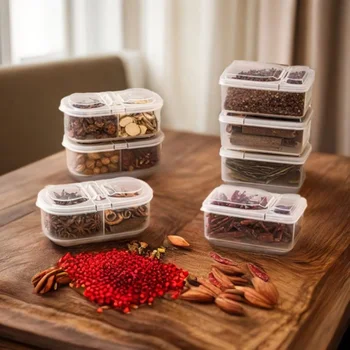 Wholesale PP Plastic Transparent Single & Double Open Seal Solid Spice Storage Box Classic Design for Kitchen Spice Container