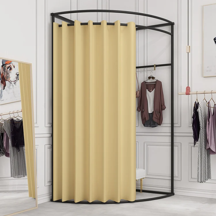Spogliatoio Doppio A Forma Di F Per Boutique E Negozi, Cabina Per Due Con Tende In Lino, Grigio Chiaro, Dimensioni 100x200x200 Cm - 2