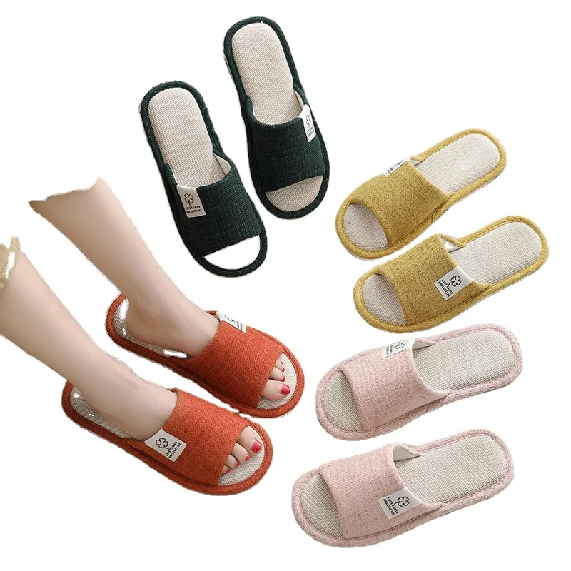 Slippers Men Big Sizes Linen Home Indoor House Slippers Women Soft Flat  Shoes