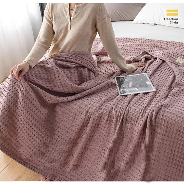 2024 spring cotton solid color sofa cover Waffle knitted thread blanket towelling blanket factory