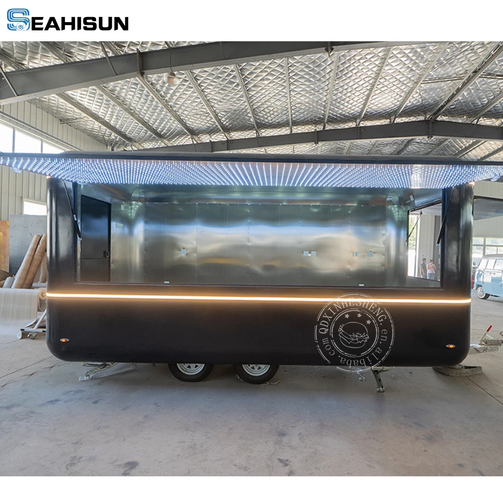 17ft Shipping Container Food Trailer with Deep Fryer Coffee Van Pizza Ice Trailer Food Truck Kitchen Trailer with Restroom