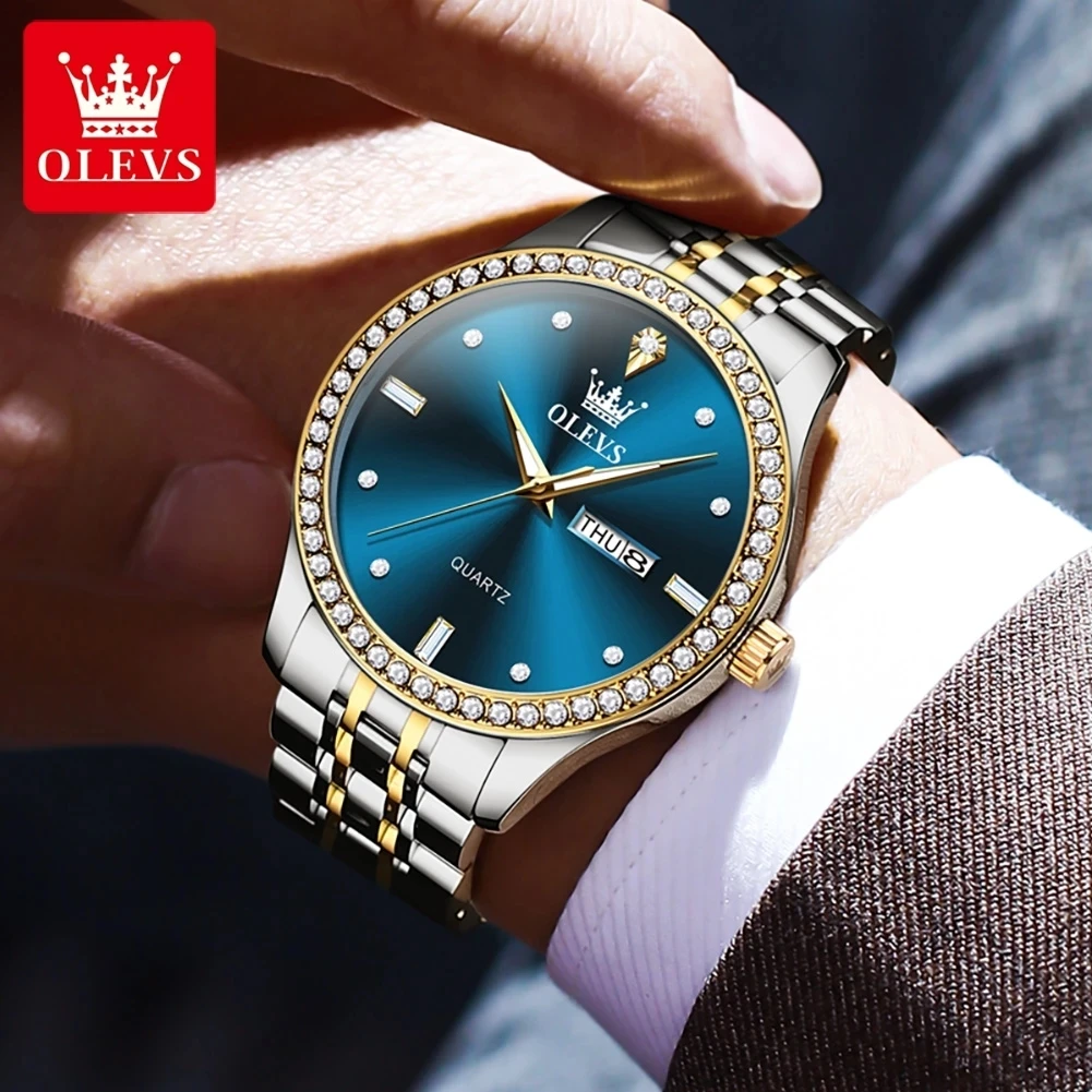 OLEVS 3625 Diamond Design Watch Dual Calendar Display
