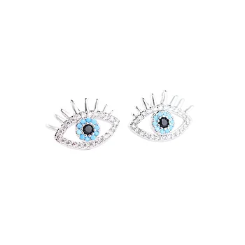 Delicate Jewelry 925 Silver Geometric Evil Eyes Earrings Blue Crystal Eyes Stud Earrings For Women Party
