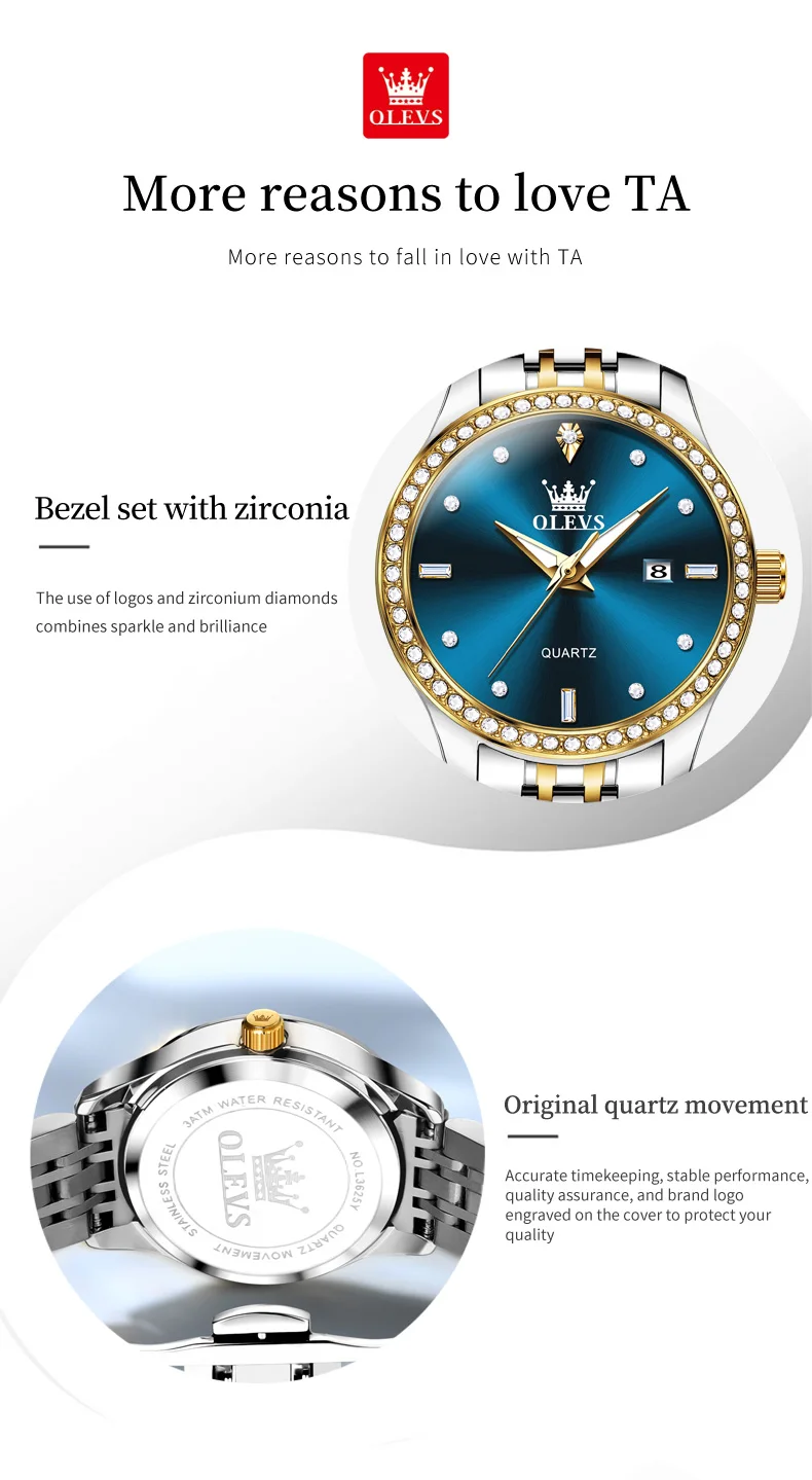 OLEVS 3625 Couple Women and Men Watches Fashionable Style Stainless Steel Material Luminous Hands Simple Dial Design Wrist Watch