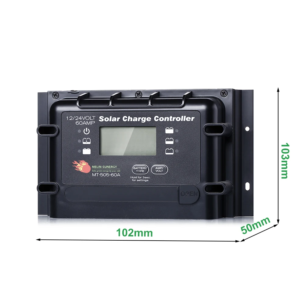 Smart Melinsunergy MT-515-60A 60A PWM Solar Charge Controller 12V/24V Remote 5 Stage Charging 5KW Max PV Power for