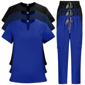 Autumn New Embroidered Quick-drying Thin Casual Dark Unisex Dental Clinic Solid Color Hand-washing Scrub Sets Nursing Scrubs Set