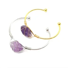 Unique Natural Raw Crystal Gemstone Bracelet Handmade Wire Wrapped Quartz Bracelets Bangles for Women Jewelry