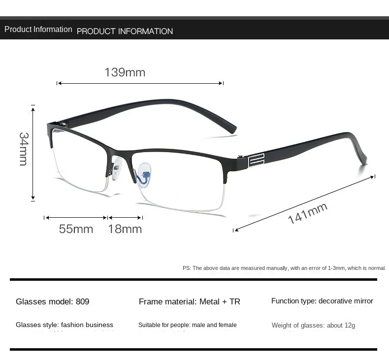 E5l New Business Men High Quality Half Frame Reading Glasses Anti Blue Light Blocking Computer