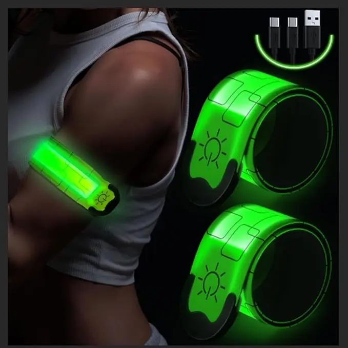 4 Bracciali LED Ricaricabili USB Per Corsa - Fasce Riflettenti Ad Alta Visibilità, Luci Notturne Per Jogging E Sicurezza
