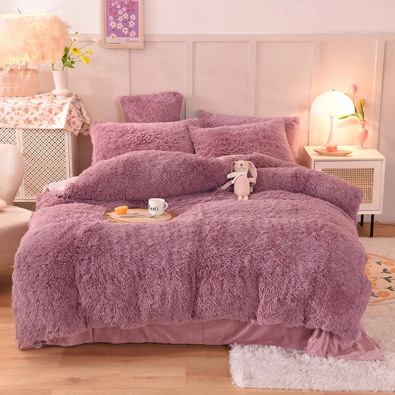 Plush Fluffy Luxury Bedding Sets Warm Winter Shaggy Velvet Comforter