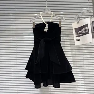 Factory Wholesale Autumn Winter Mini Velvet Dress New Arrival Diablo Socialite Illusion Halter Neck Pearl Chain Backless