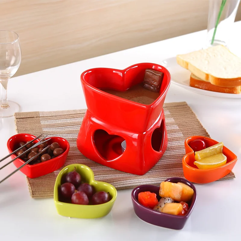 Chocolate Cheese Fondue Set Ceramic Free Fork Candle Warmer Pot Stand  Chocolate Fondue Porcelain Melting Pot Home Cooking DIY