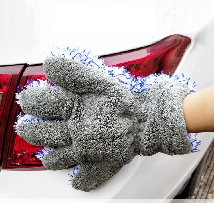 30x27.5cm Car Care Maximum Absorbancy Glove Microfiber Wash Mitt Cleaning Grey 