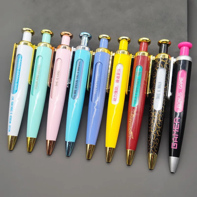 Custom Logo Retractable Window Message Ballpoint Pen Factory Direct Sale Retractable Window Pen with Rotated Custom Message