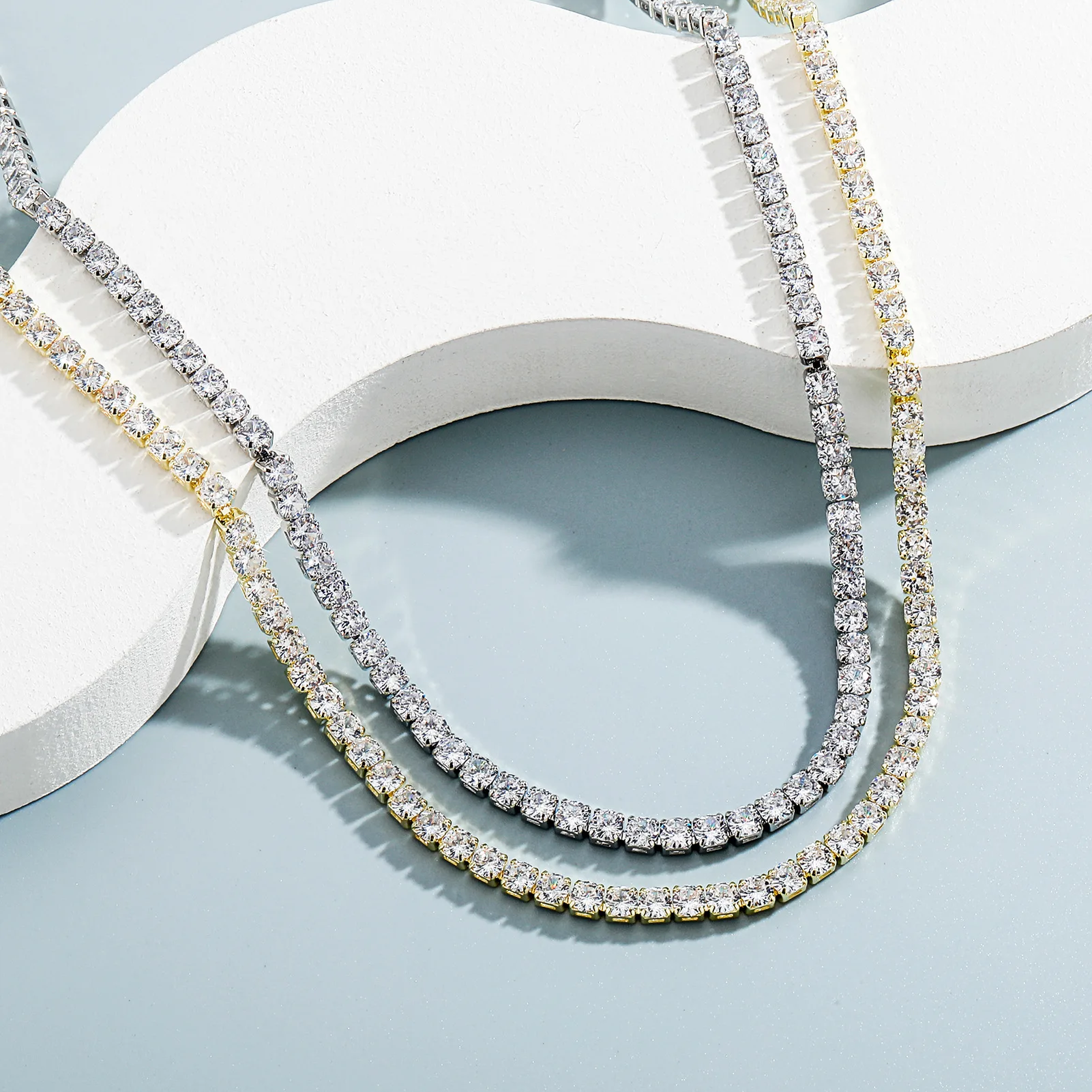 Women's Tarnish Free Chain Necklace Real PVD Gold Tennis Chain Hip-Hop Choker Necklace 3A+ Zircon Fine Beaded Tennis Necklace