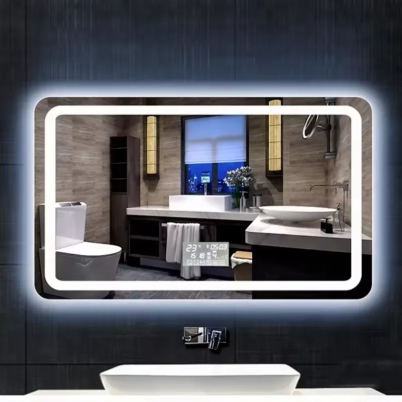 product modern led framed bathroom wall mirror rectangle anti fog ip44 rating smart wall mounted mirror-3