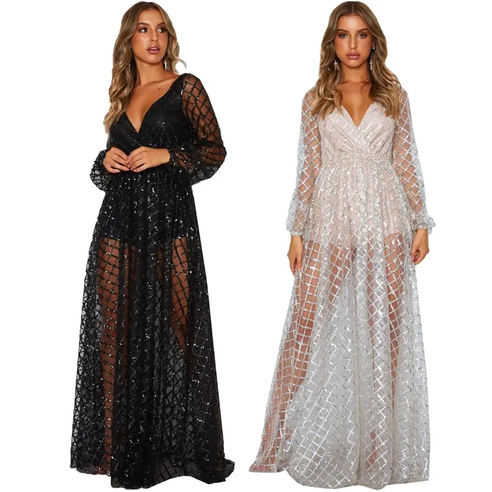 Abito Trasparente Lungo Da Donna Con Motivo A Quadri Glitter Nero - Buy Abito  Lungo Sexy Trasparente,Abito Trasparente,Abito Sexy Trasparente Product on  Alibaba.com