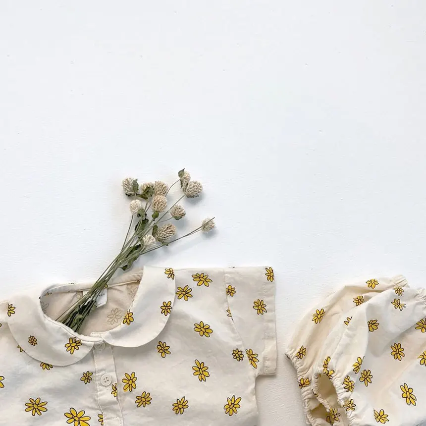 New baby Daisy floral jumpsuit bubble sleeve climbing suit