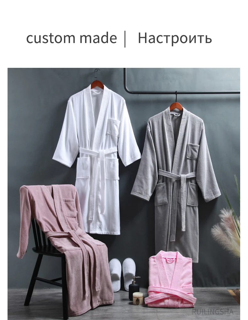 100% Cotton Long Absorbent Terry Bath Robe Kimono Men Sleepwear Dressing Luxury Gown Lightweight Waffle Towel Bathrobe Women details