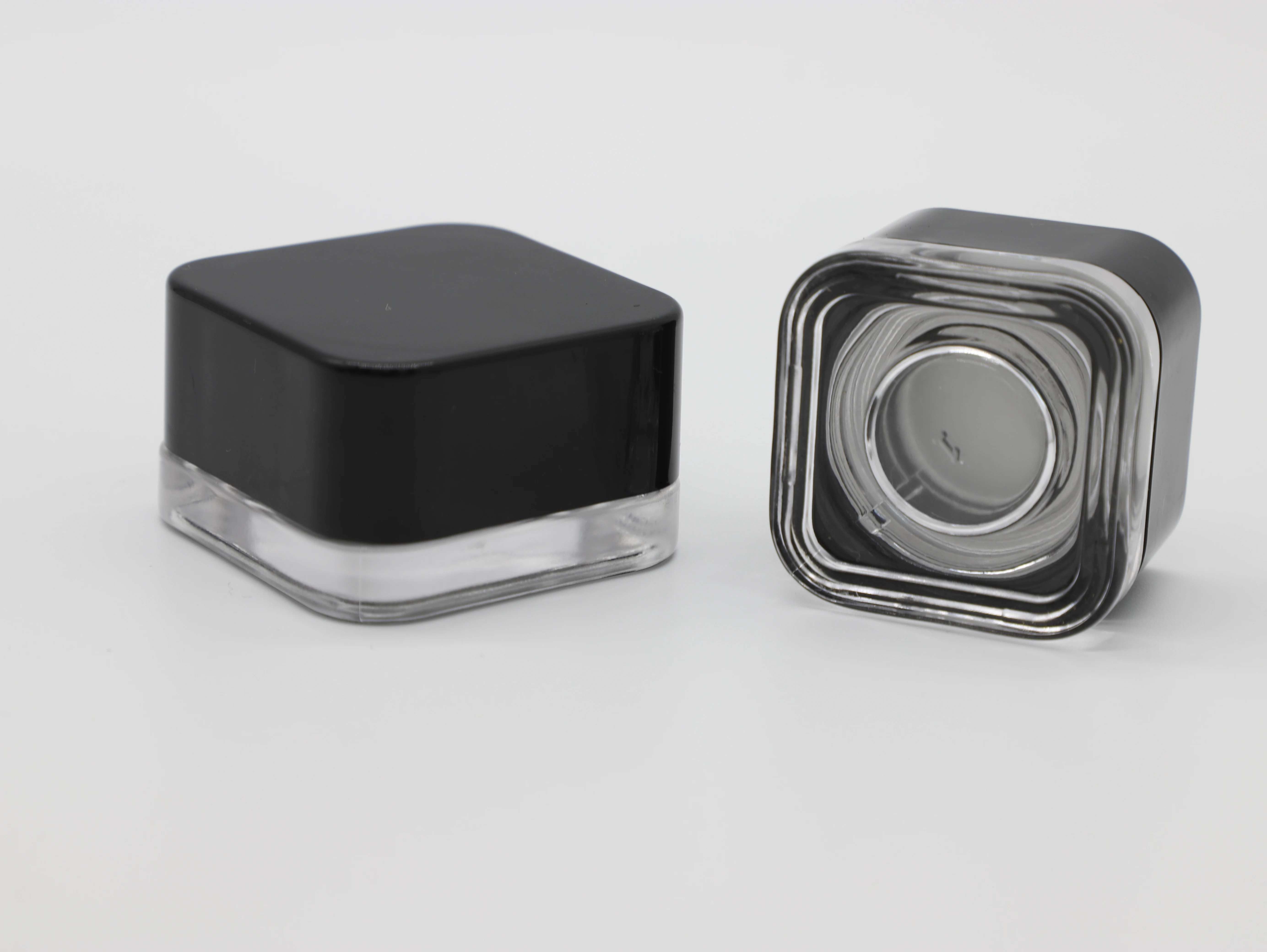 2024 Cube Square Round Hex Triangle Premium Glass Jar 3g 5g 7g 9g Clear Black White with Child Safe Lid Cap