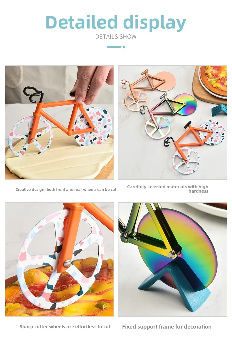 product custom creative stainless steel bicycle shape pizza cutter double cutting wheel non stick bike slicer unique pizza tools-7