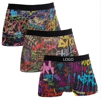 Custom Logo Graffiti Print Teen Underpants Boys Boxer Briefs Shorts Sexy Men's Underwear