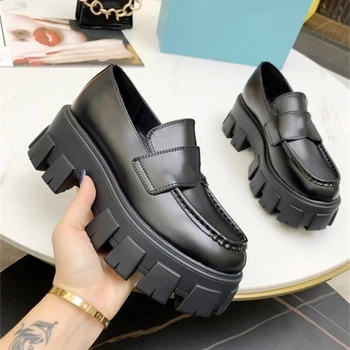 Top quality neutral loafers with genuine leather sleeves, thick soles, height increase, women's shoes, fashionable men's shoes