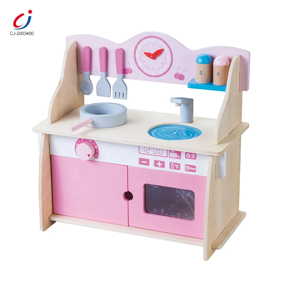 Обучающая игрушка для ролевых игр кухонная посуда плита приготовления пищи деревянный розовый кухонный набор