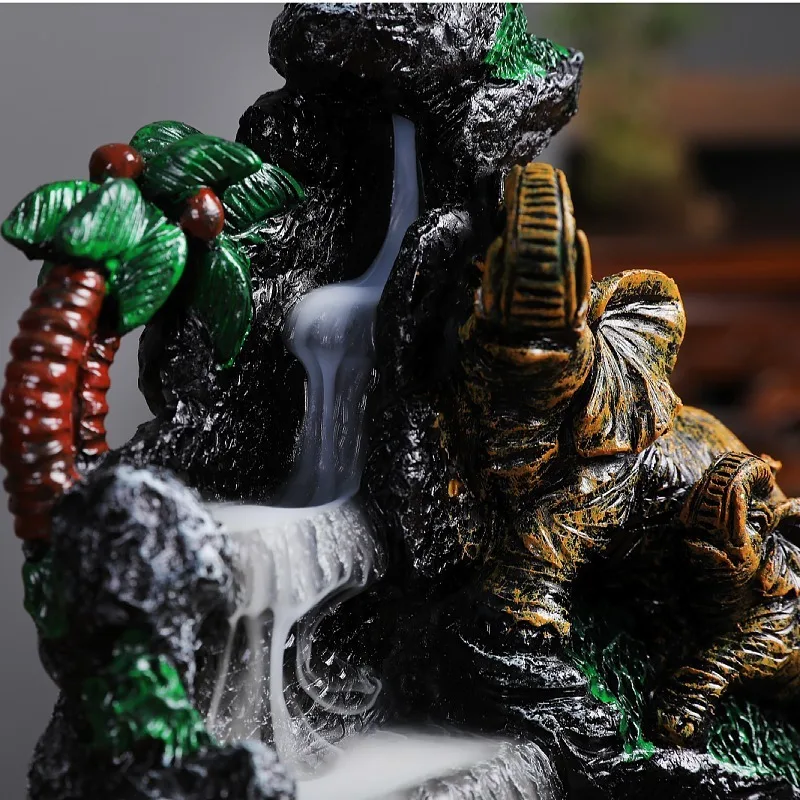 Ganesha Backflow Incense Burner Elephant God Emblem Auspicious and Success Ceramic Cone Censer Home Decor Incense Stick Holder